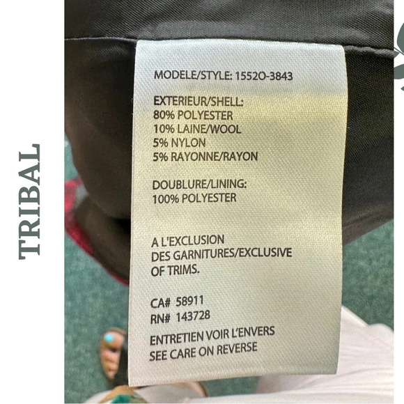 Tribal Red Black Plaid Collared Jacket Single Breasted Size Small - Picture 8 of 8